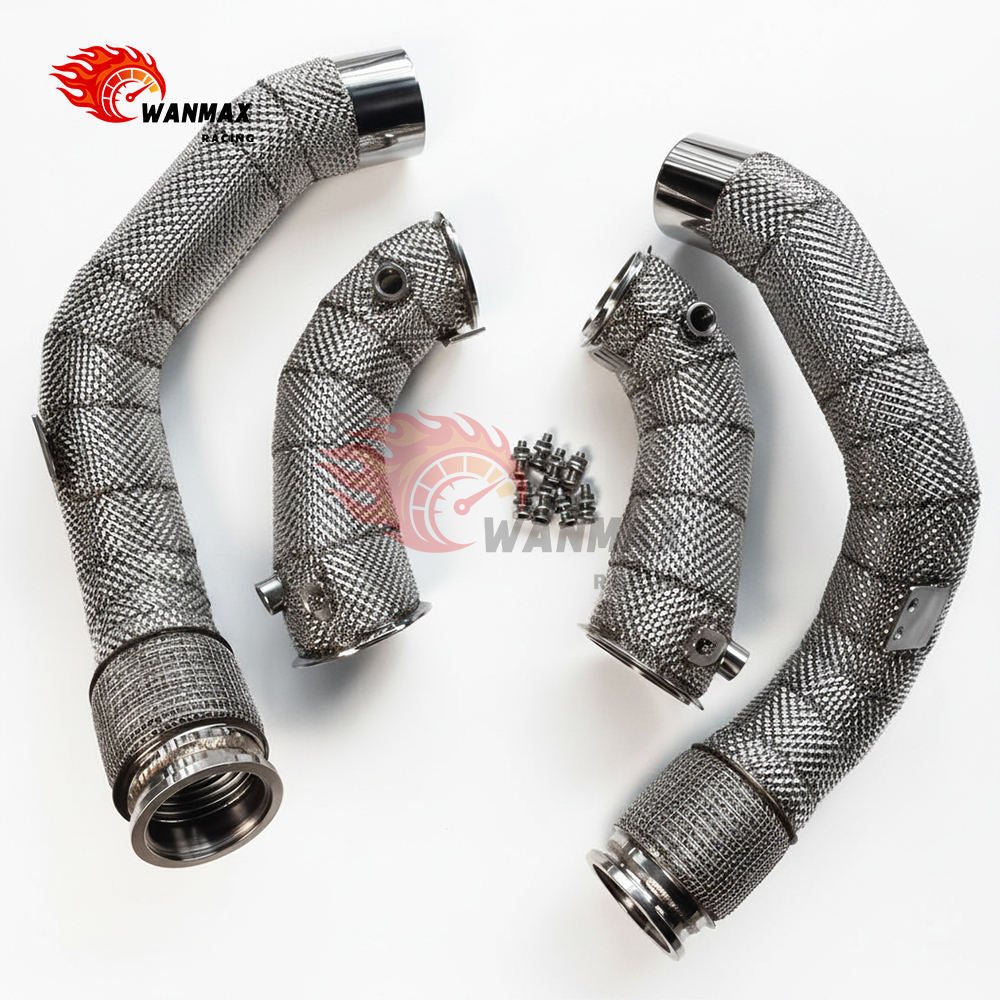 New Arrivals High Flow Downpipe With Flex Bellows for BMW F90 M5 F91 F92 F93 M8 S63 4.4T V8 2018+ With Thermal Heat Shield