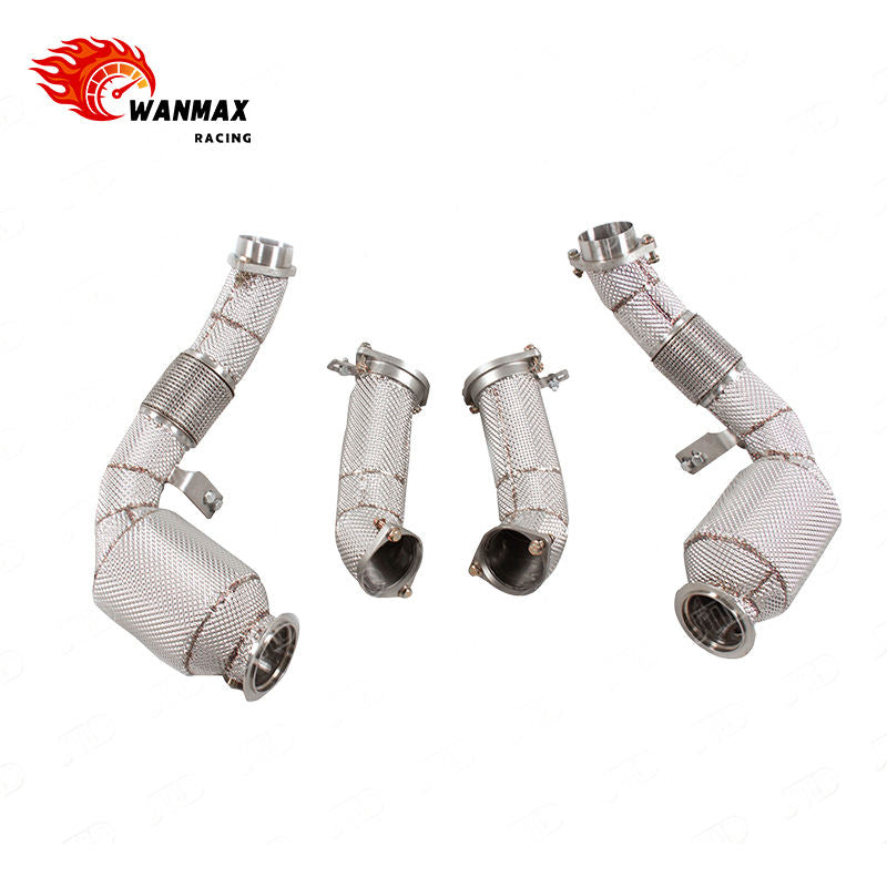 High Flow Catted Downpipe Set for BMW M5 G90 S68 4.4T Twin Turbo V8 PHEV Full Heat Shield SS304