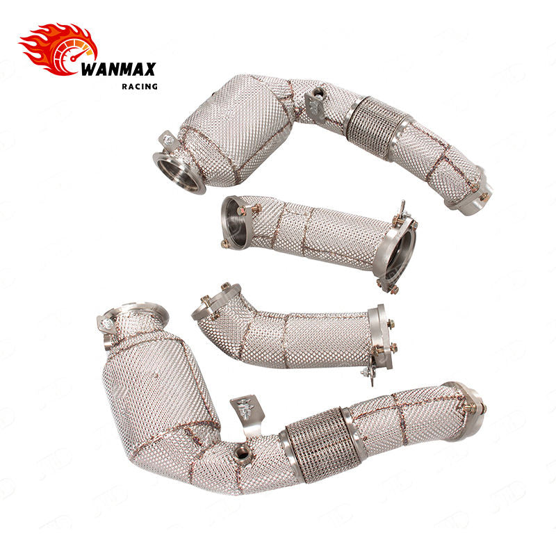 High Flow Catted Downpipe Set for BMW M5 G90 S68 4.4T Twin Turbo V8 PHEV Full Heat Shield SS304
