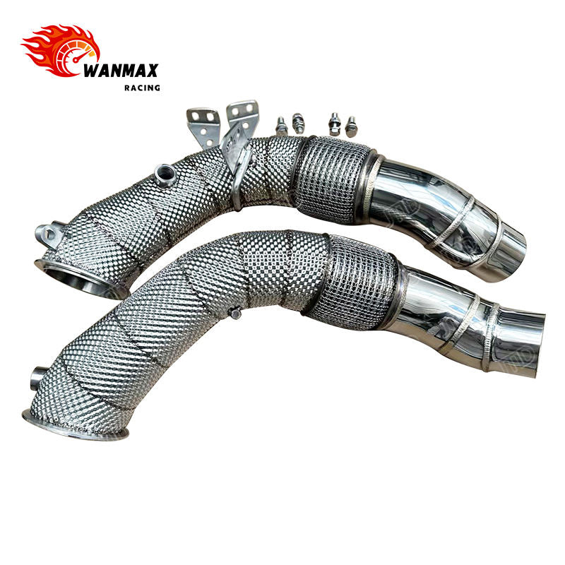 Heat Shielded 304 Stainless Steel High-Flow Exhaust Downpipe for BMW F10 M5 S63 4.4L V8 Twin Turbo