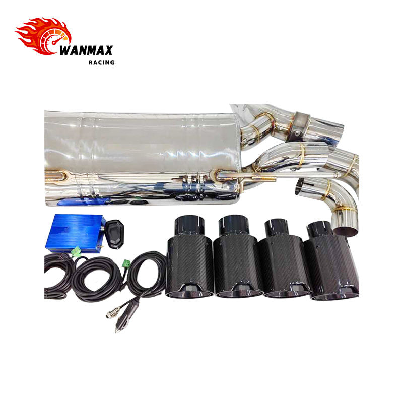 Mirror Polished 304 Stainless Steel X-Pipe Electronic Valved Catback Exhaust with Carbon Fiber Tips for BMW F90 M5 S63 4.4T V8 2018-2023