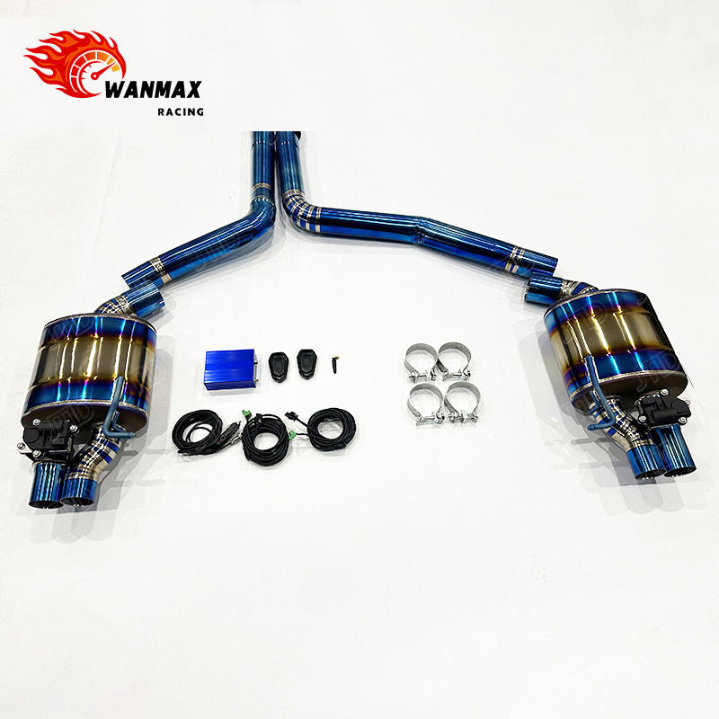 Burnt Blue Full Titanium Electronic Valved Catback Exhaust for 2013-2018 Audi C7 C7.5 RS6 RS7 4.0T Twin Turbo V8  OEM Tip Covers