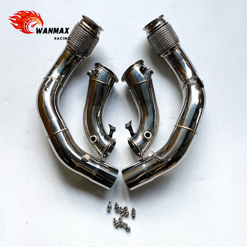 Polished 304 Stainless Steel Catless Exhaust Downpipe for BMW X5M F95 X6M F96 S63 4.4L V8 Twin Turbo