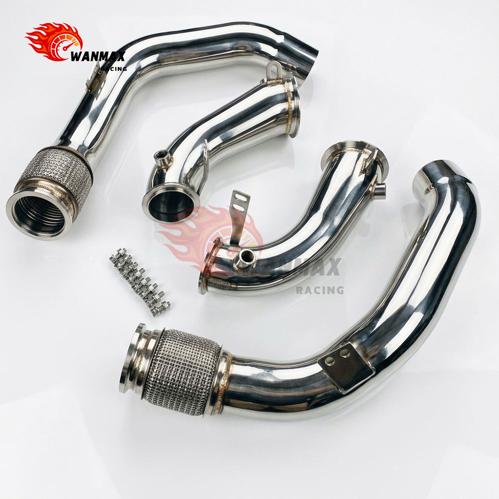 High Flow Exhaust Downpipe With Flex Bellows for BMW M5 F90 Competition 4.4T S63 V8 Mirror Polished SS304 Replacement Pipe