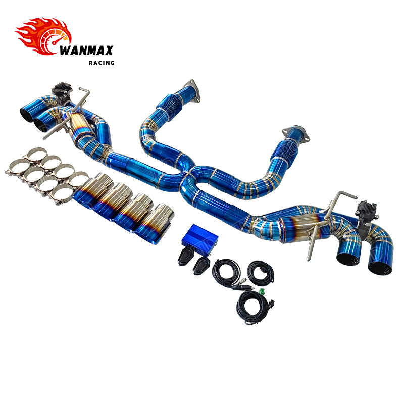 Burnt Blue Full Titanium Dual Valved Catback Exhaust for Chevrolet Corvette C8 Z06 LT6 5.5L Naturally Aspirated  with Quad Burnt Tips